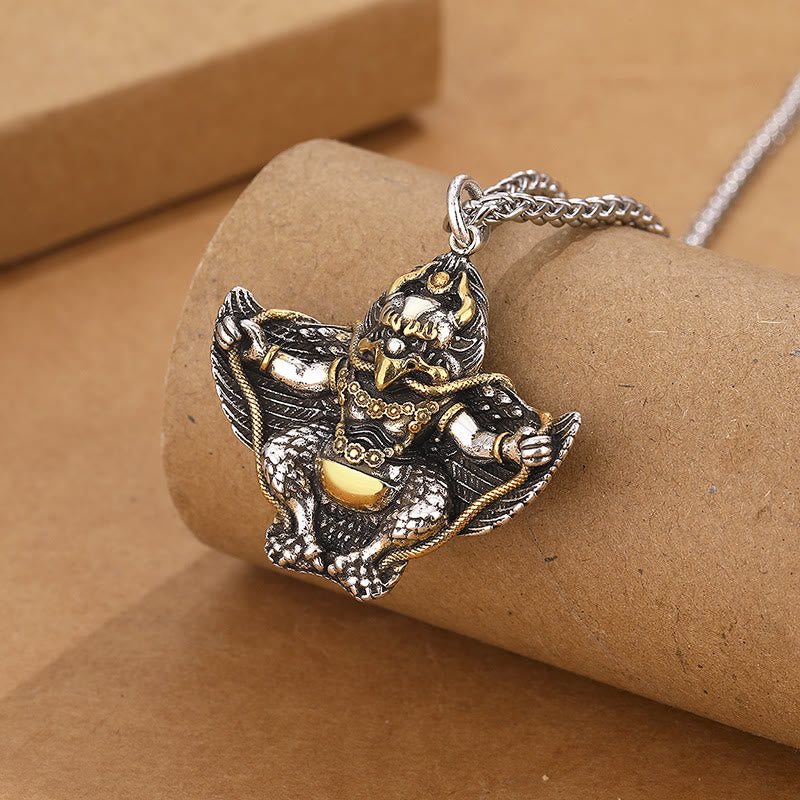 Stone of buddha Tibet Garuda Bird Copper Protection Necklace Pendant