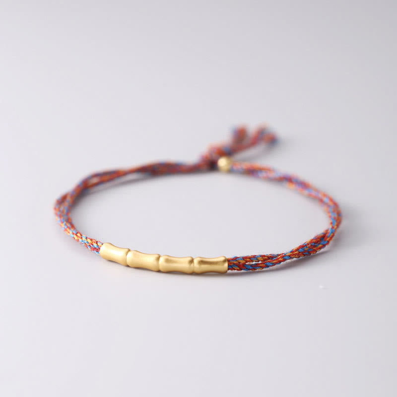 Stone of buddha 925 Sterling Silver Bamboo Design Luck Handcrafted Multicolored Braided Bracelet