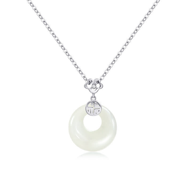 Stone of buddha White Jade Peace Buckle Blessings Luck Necklace Pendant