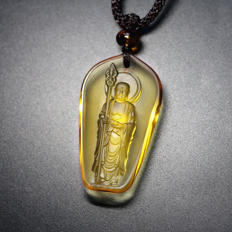Stone of buddha Ksitigarbha Buddha Liuli Crystal Serenity Amulet Necklace Pendant
