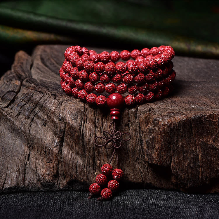 Stone of buddha 108 Mala Beads Cinnabar Om Mani Padme Hum Pattern Engraved Blessing Bracelet