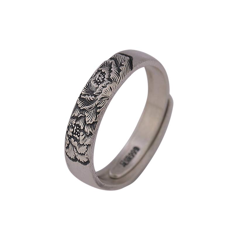 Stone of buddha 999 Sterling Silver Lotus Peony Flower Enlightenment Ring