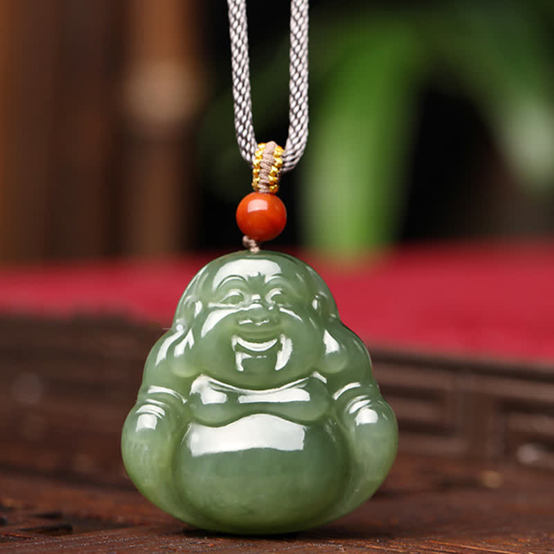 Stone of buddha Laughing Buddha Hetian Jade Abundance Necklace String Pendant