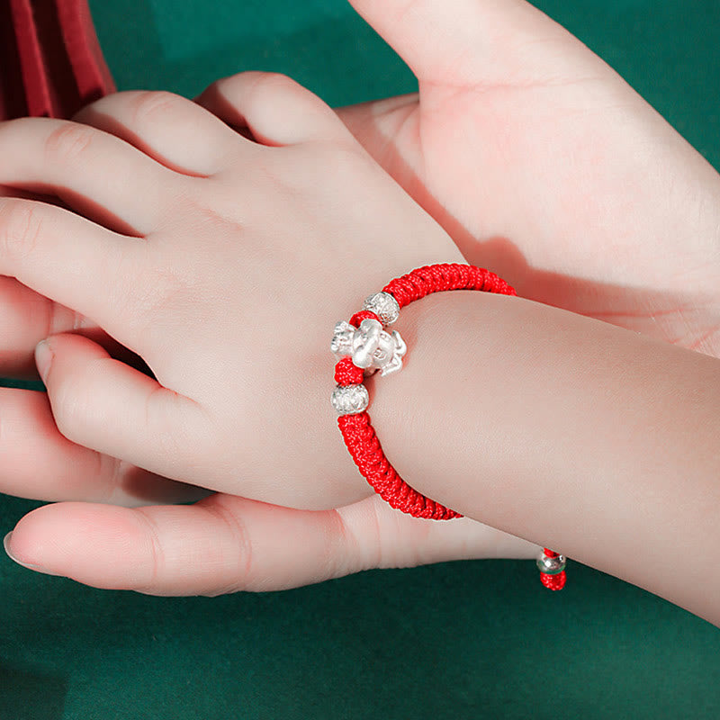 Stone of buddha 999 Sterling Silver Chinese Zodiac Red Rope Luck Handcrafted Kids Bracelet