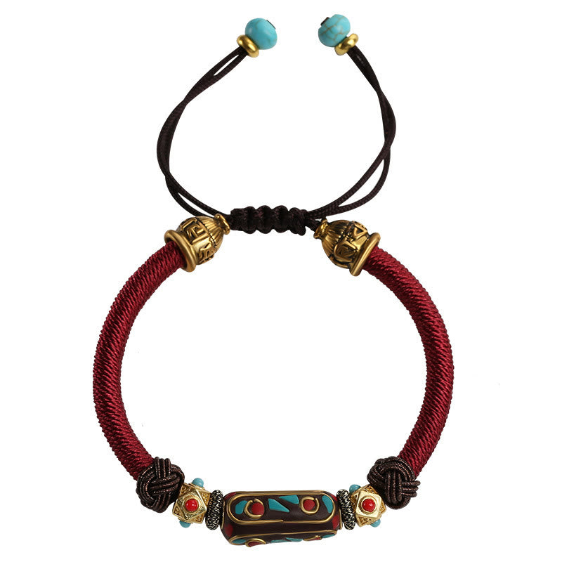 Stone of buddha Handmade Tibetan Turquoise Om Mani Padme Hum Strength Braided Bracelet