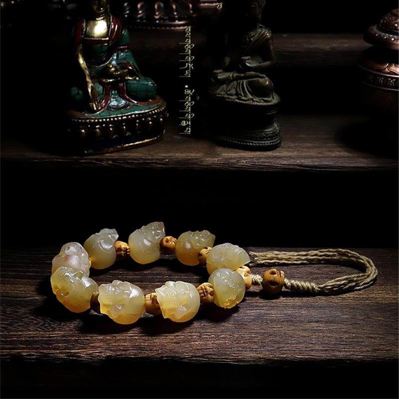 Stone of buddha Handmade Tibetan Sheep Horn Skull The Lord of the Corpse Forest Yak Bone Engraved Luck Bracelet