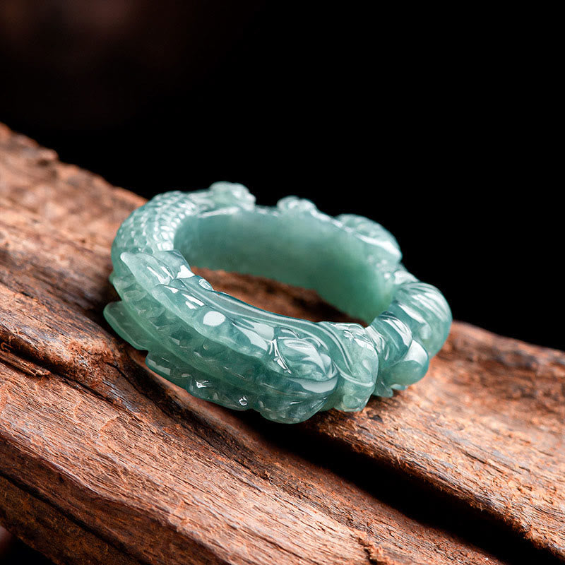 Stone of buddha Natural Jade Dragon Success Ring