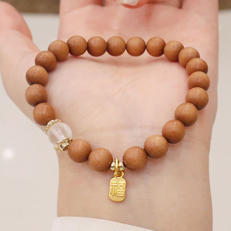 Stone of buddha Sandalwood Cat's Eye Fu Character Charm Protection Bracelet