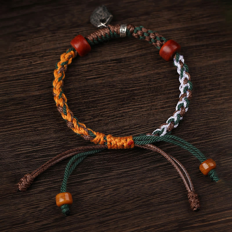 Stone of buddha Handmade Tibetan Silver 925 Sterling Silver Zakiram Goddess of Wealth Camel Bone Protection Braided Bracelet