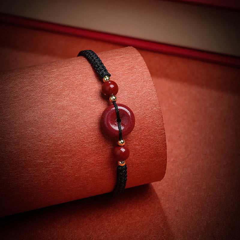 Stone of buddha Natural Cinnabar Peace Buckle Blessing String Bracelet