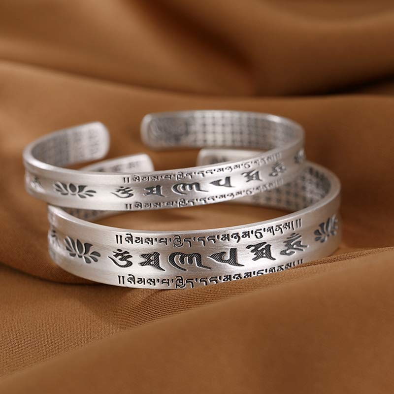 Stone of buddha 999 Sterling Silver Om Mani Padme Hum Lotus Wisdom Bracelet Bangle