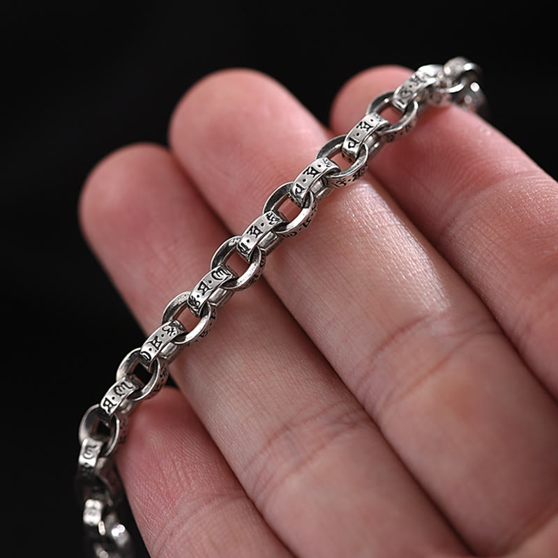 Stone of buddha 925 Sterling Silver Om Mani Padme Hum Carved Design Creativity Metal Bracelet