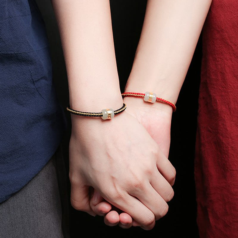 Stone of buddha 999 Gold Hetian White Jade Om Mani Padme Hum Fu Character Luck Braided Bracelet