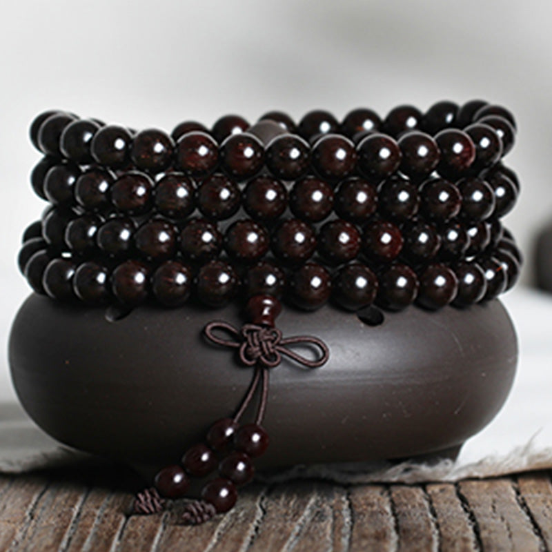 Stone of buddha 108 Mala Beads 4.8 Stars With Gold Star Indian Small Leaf Red Sandalwood Amber Turquoise Chinese Knotting Blessing Bracelet