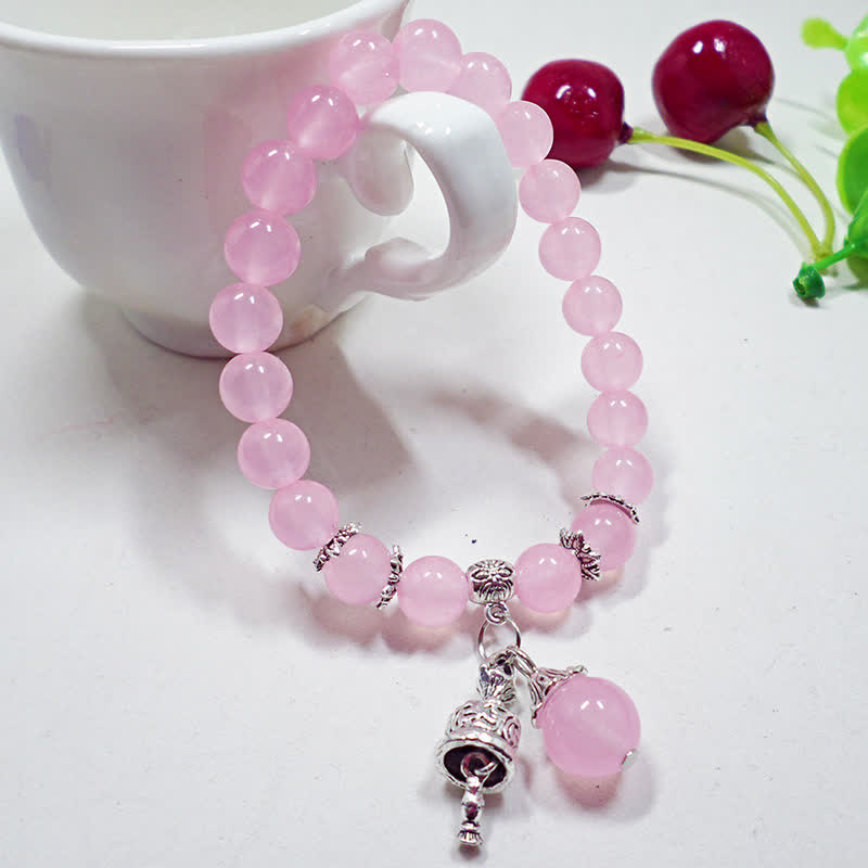 Stone of buddha Vintage Crystal Chalcedony Stone Energy Beaded Bell Charm Bracelet