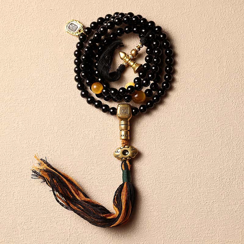 Stone of buddha Tibetan 108 Mala Beads Black Onyx Tiger Eye Beads Nine Palaces Bagua Protection Bracelet