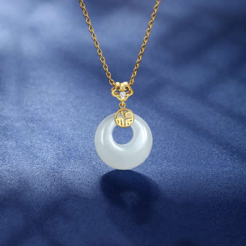Stone of buddha White Jade Peace Buckle Blessings Luck Necklace Pendant