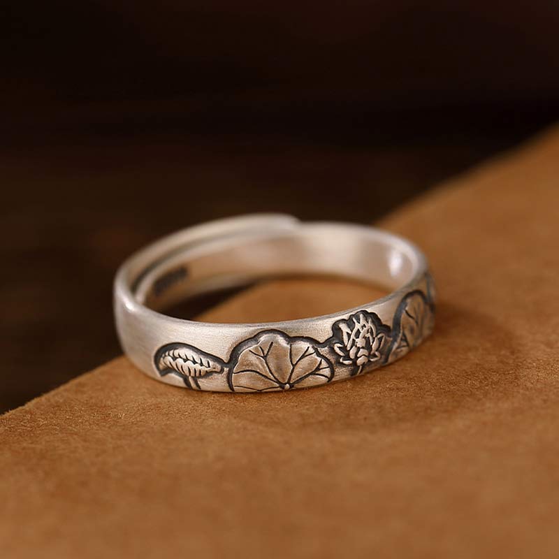 Stone of buddha 999 Sterling Silver Lotus Peony Flower Enlightenment Ring