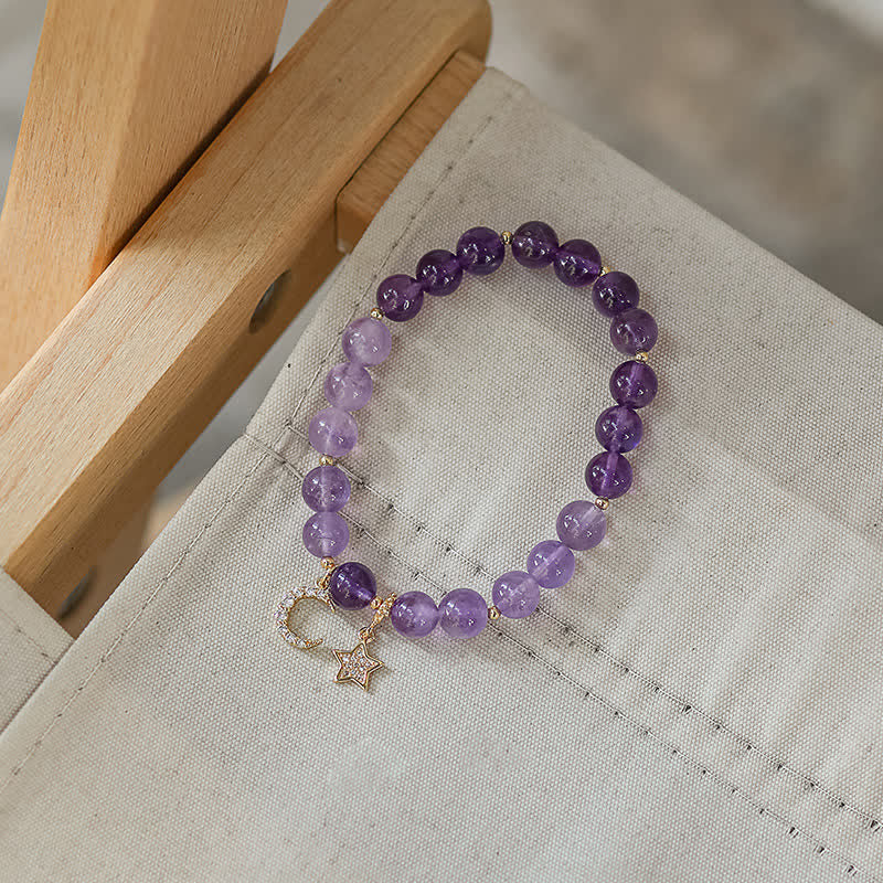 Stone of buddha Amethyst Crystal Moon Star Healing Bracelet