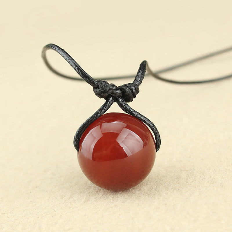 Stone of buddha Red Agate Bead Confidence Leather Rope Necklace Pendant