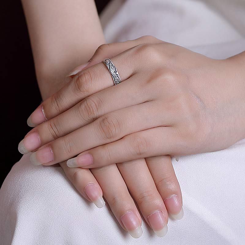Stone of buddha 999 Sterling Silver Lotus Peony Flower Enlightenment Ring