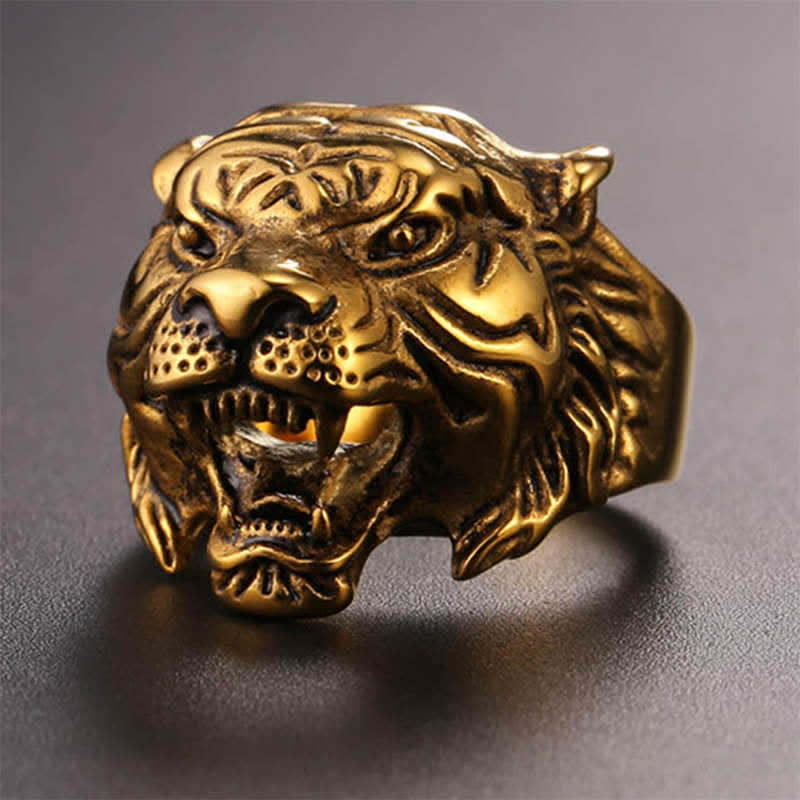 Stone of buddha Men's Animal Tiger Head Titanium Steel Balance Calm Punk Rock Biker Ring