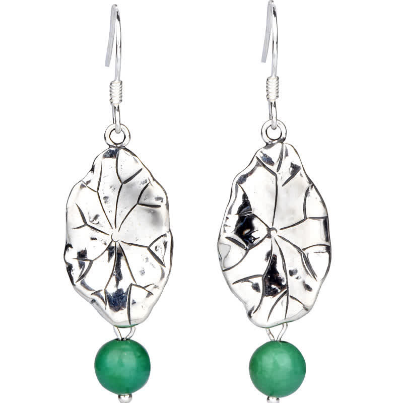 Stone of buddha 925 Sterling Silver Turquoise Lotus Leaf Protection Drop Dangle Earrings