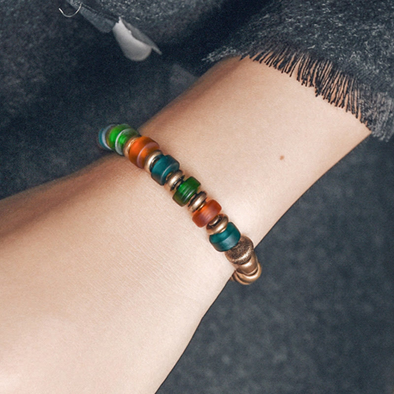 Stone of buddha Tibetan Colorful Glass Beads Copper Wealth Bracelet