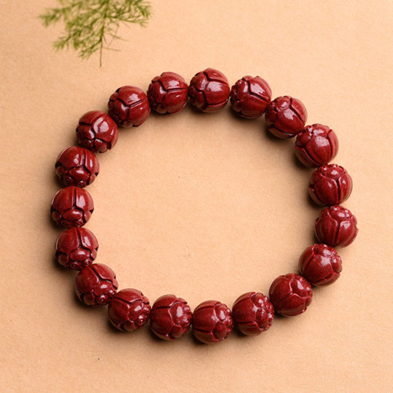 Stone of buddha Natural Cinnabar Om Mani Padme Hum Fret Pattern Lotus Blessing Bracelet