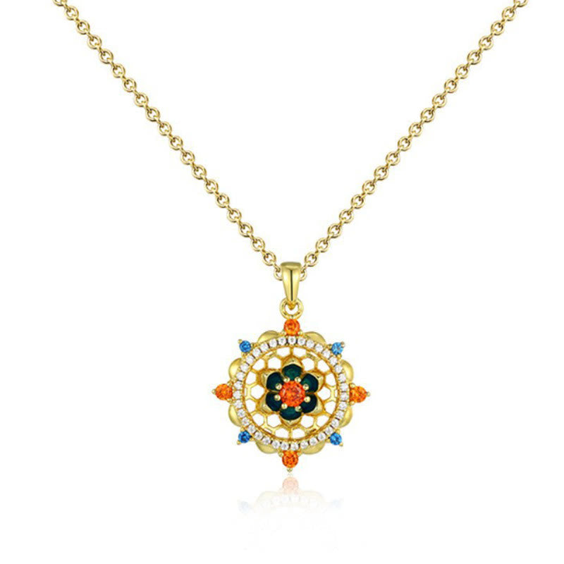 Stone of buddha 925 Sterling Silver Lotus Flower Colorful Zircon New Beginning Necklace Pendant