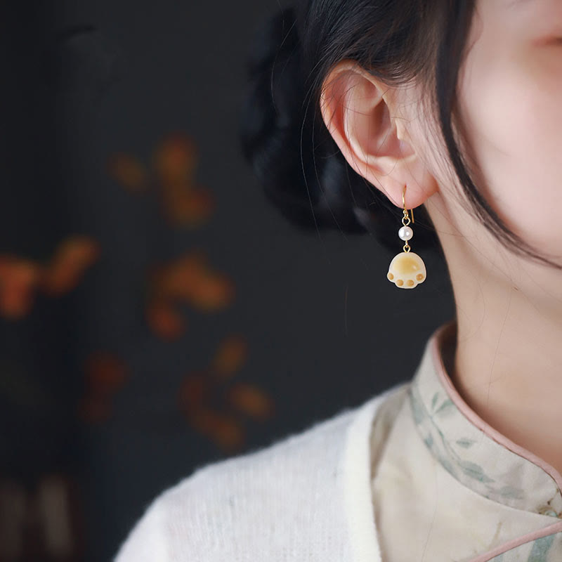Stone of buddha Bodhi Seed Lovely Cat Paw Claw Peace Dangle Drop Earrings