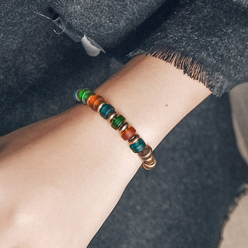 Stone of buddha Tibetan Colorful Glass Beads Copper Wealth Bracelet