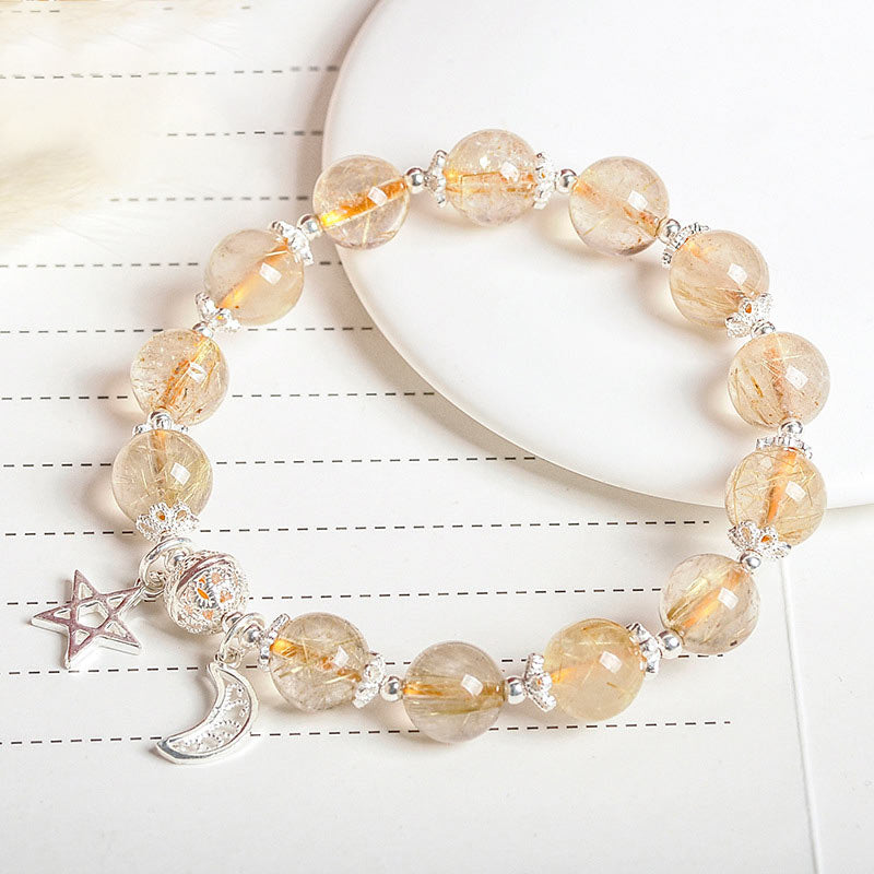 Stone of buddha 925 Sterling Silver Natural Citrine Happiness Moon Star Charm Bracelet
