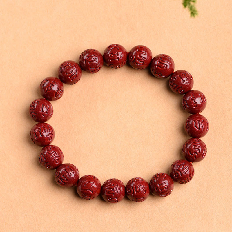 Stone of buddha Natural Cinnabar Om Mani Padme Hum Fret Pattern Lotus Blessing Bracelet
