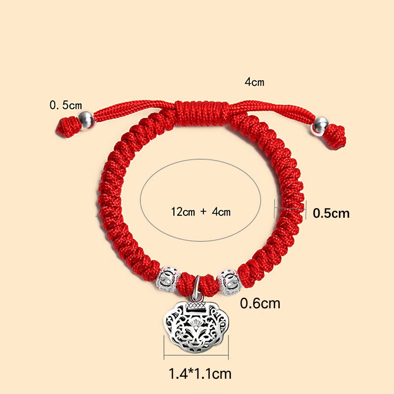 Stone of buddha 925 Sterling Silver Chinese Lock Charm Multicolored Red String Protection Handmade Braided Kids Bracelet