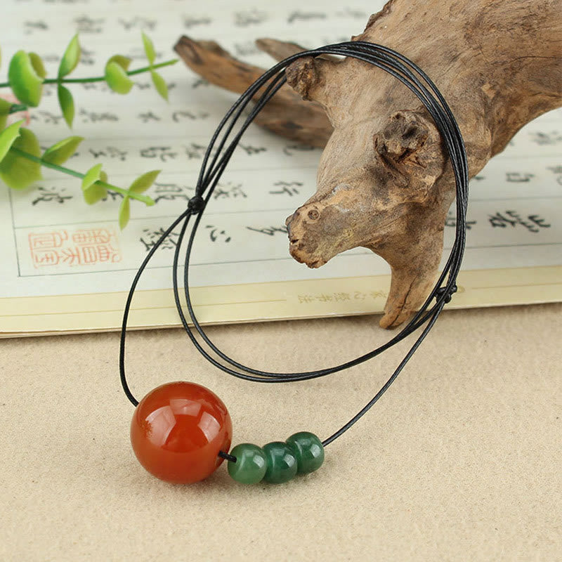 Stone of buddha Red Agate Green Aventurine Green Bodhi Seed Bead Calm Leather Rope Necklace Pendant