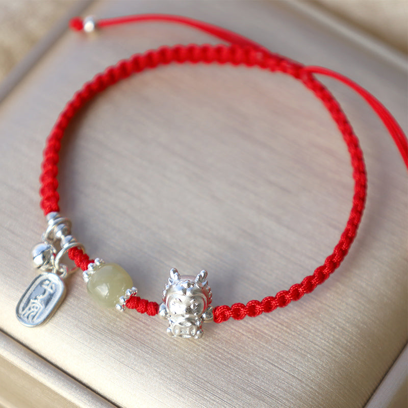Stone of buddha Handmade Year Of The Dragon 999 Sterling Silver Hetian Jade Copper Coin Peace And Joy Protection Bracelet