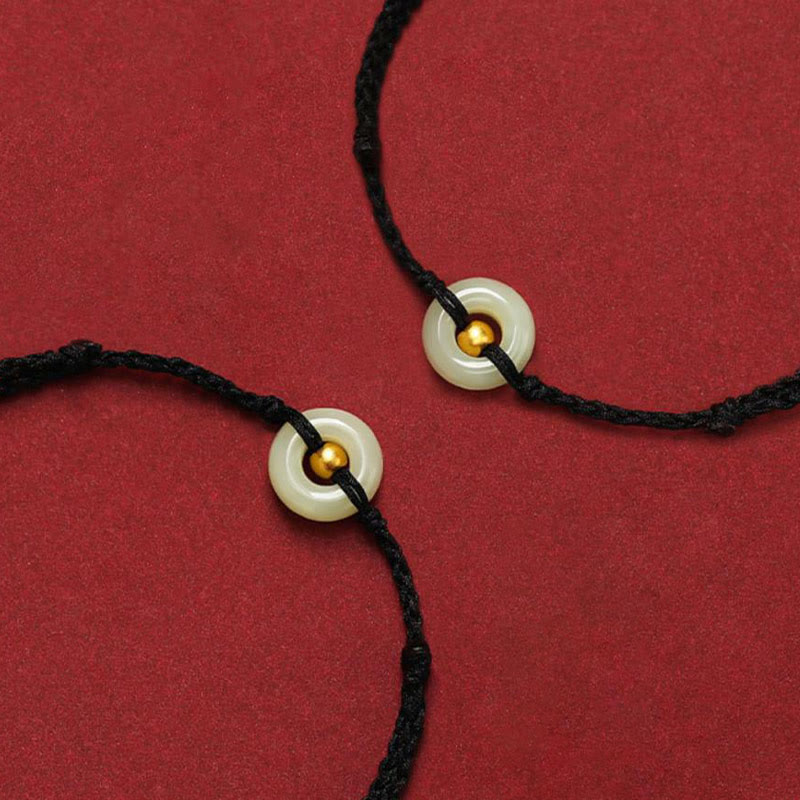Stone of buddha 999 Gold Bead Round Peace Buckle Hetian Jade Luck Abundance Braided Bracelet Anklet