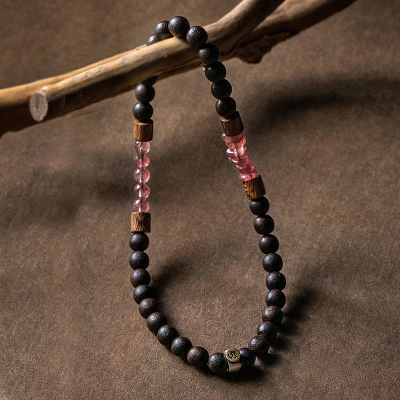 Stone of buddha 925 Sterling Silver Chinese Zodiac Natal Buddha Agarwood Strawberry Quartz Peace Double Wrap Bracelet