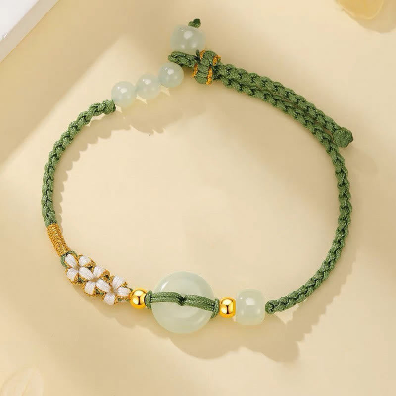 Stone of buddha Hetian Jade Peace Buckle Luck Peach Blossom Braided Bracelet