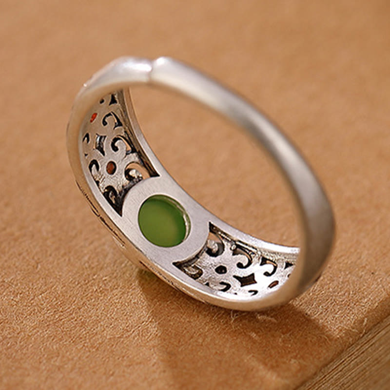 Stone of buddha 925 Sterling Silver Hetian Cyan Jade Harmony Adjustable Ring