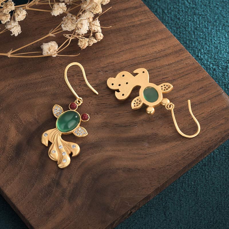 Stone of buddha FengShui Jade Koi Fortune Earrings