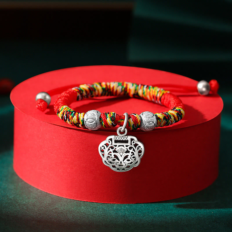 Stone of buddha 925 Sterling Silver Chinese Lock Charm Multicolored Red String Protection Handmade Braided Kids Bracelet