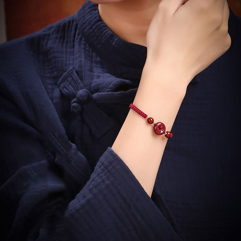 Stone of buddha Natural Cinnabar Peace Buckle Blessing String Bracelet