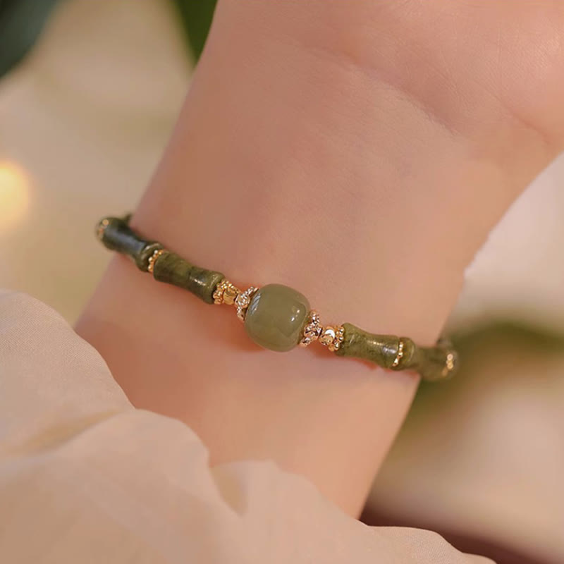 Stone of buddha 14K Copper Plated Peridot Hetian Jade Bamboo Pattern Luck Bracelet