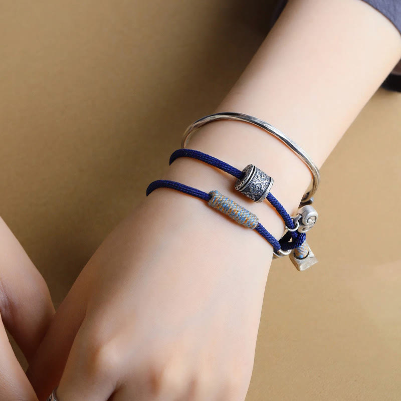 Stone of buddha Handmade Tibetan Om Mani Padme Hum Carved Auspicious Amulet Double Wrap Rope Bracelet
