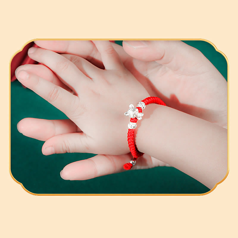 Stone of buddha 999 Sterling Silver Chinese Zodiac Red Rope Luck Handcrafted Kids Bracelet