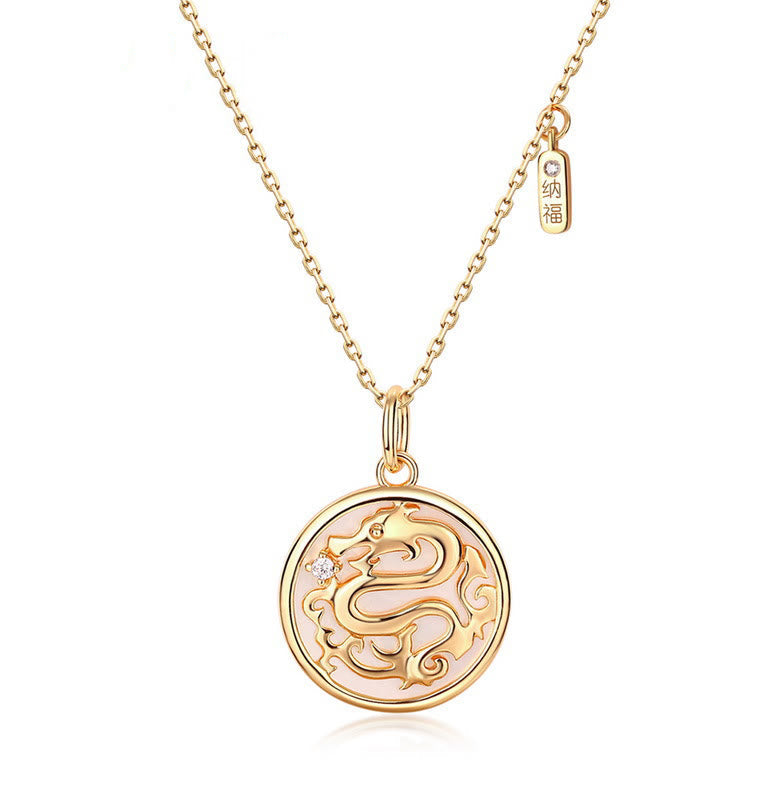 a??a??a??A Flash Sale- Stone of buddha 925 Sterling Silver Tridacna Stone Year of the Dragon Fu Character Luck Strength Necklace Pendant