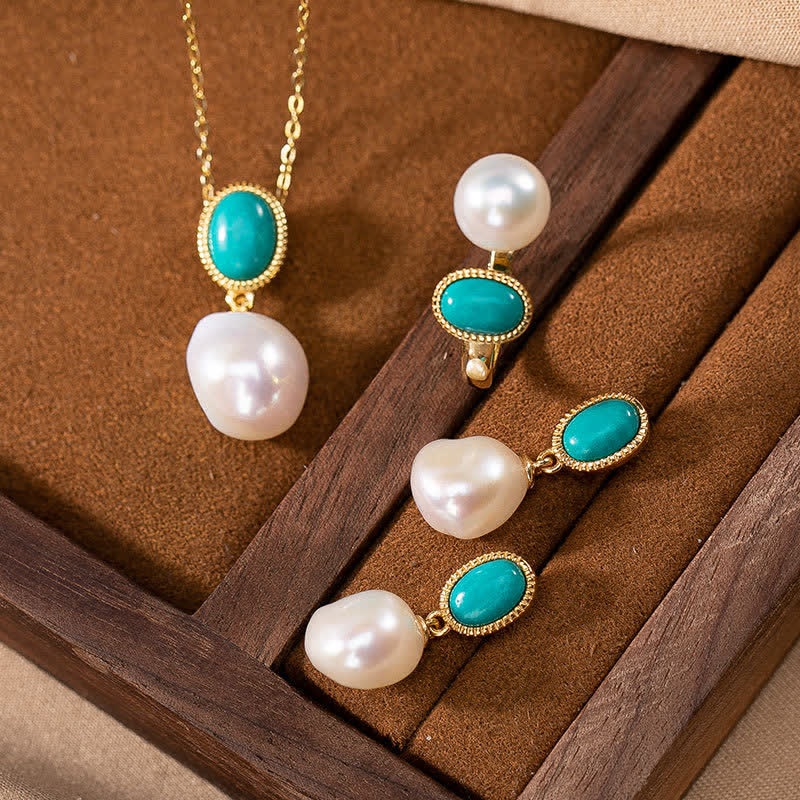 Stone of buddha 925 Sterling Silver Pearl Turquoise Healing Ring Earrings Necklace Pendant