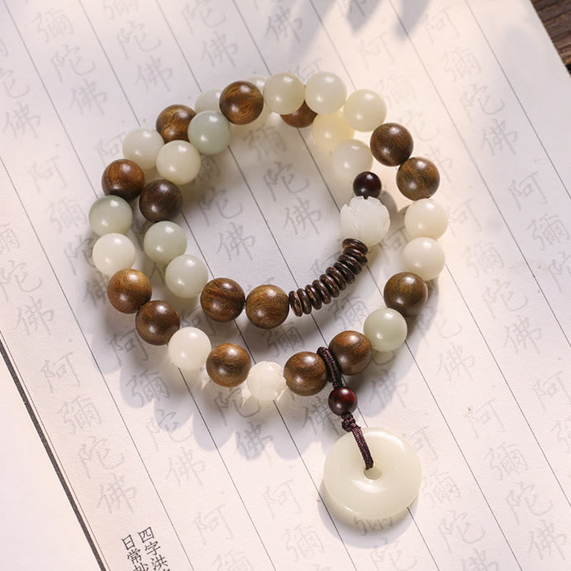Stone of buddha Bodhi Seed Green Sandalwood Lotus Peace Buckle Harmony Double Wrap Bracelet